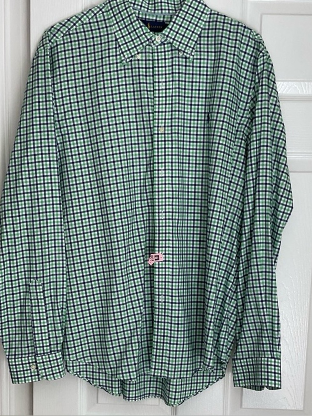 Ralph Lauren Green and Navy Plaid Button-Down Dress Shirt - Men's